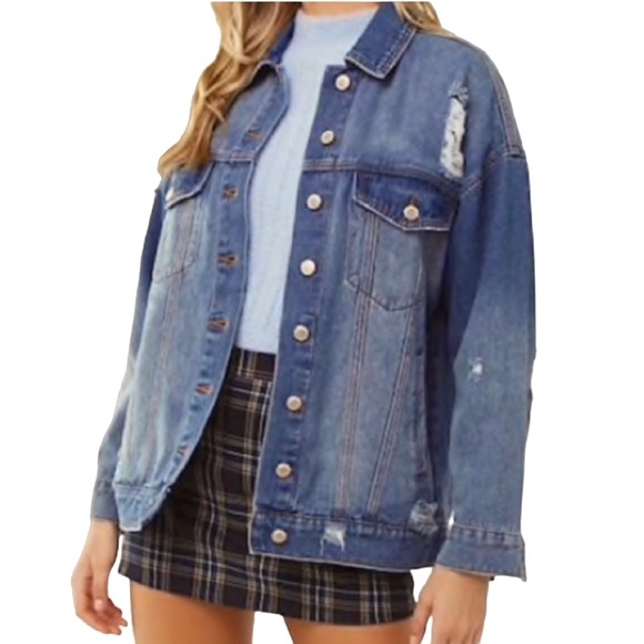 Forever 21 Jackets & Blazers - Forever 21 Long Line Distressed Denim Jacket Size S NWT